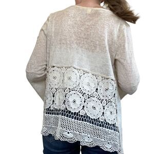 Alya Knit Crochet Cardigan Sweater Boho Long Sleeve Cream Soft Womens Size Small